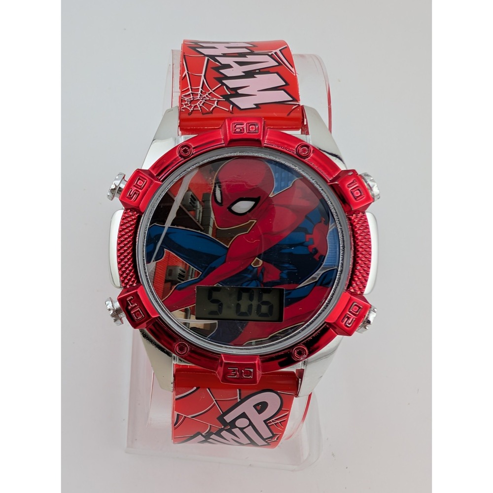 Accutime Spiderman Kids Digital‎ LED Light Up Watch Red Band- New Battery